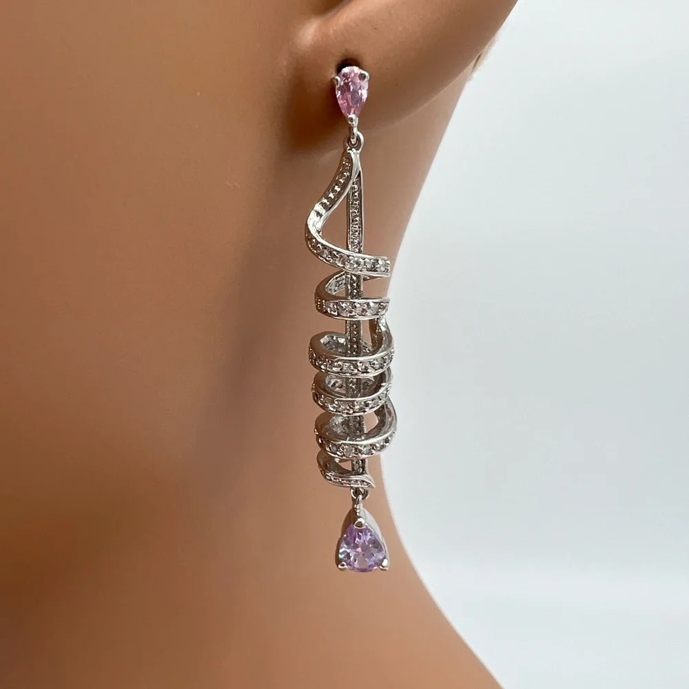Silver Swirl Pink and Purple Earrings